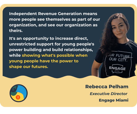 “IRG means more people see themselves as part of our organization, and see our organization as theirs. Its an opportunity to increase direct, unrestricted support for young peoples power buildin